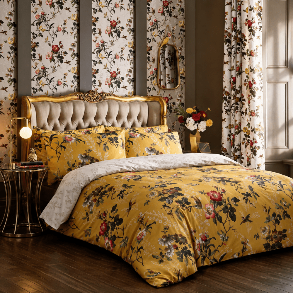 Leighton Ochre Printed Duvet Set - myhomestore.com.pk