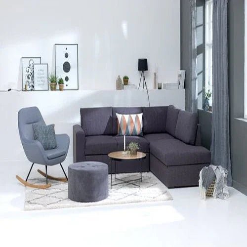 Light Blue Rocking Chair – Comfortable Upholstered Seat - myhomestore.com.pk