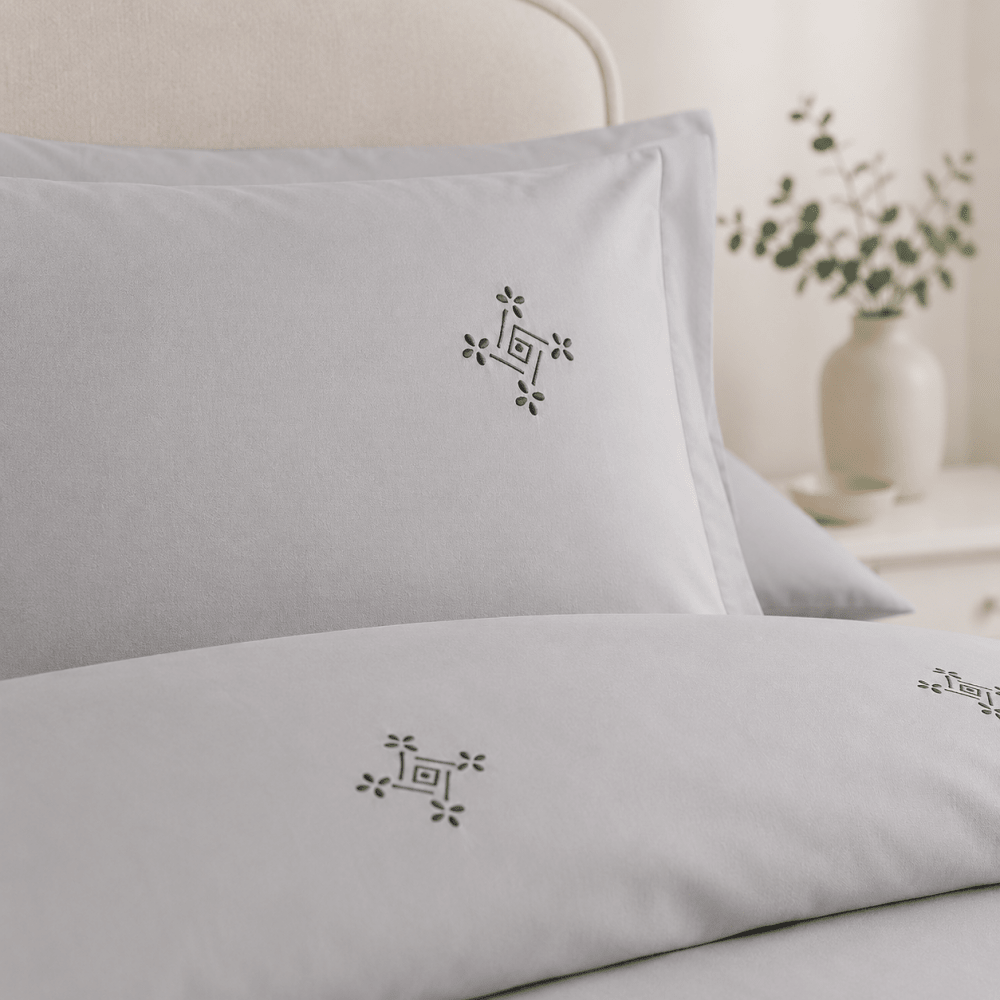 Light Grey Geometric Embroidered Duvet Cover Set - myhomestore.com.pk
