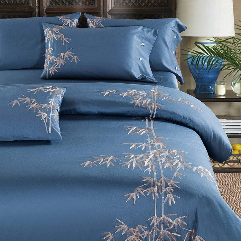 Luxury Blue Cotton Satin Embroidery Duvet Set - myhomestore.com.pk