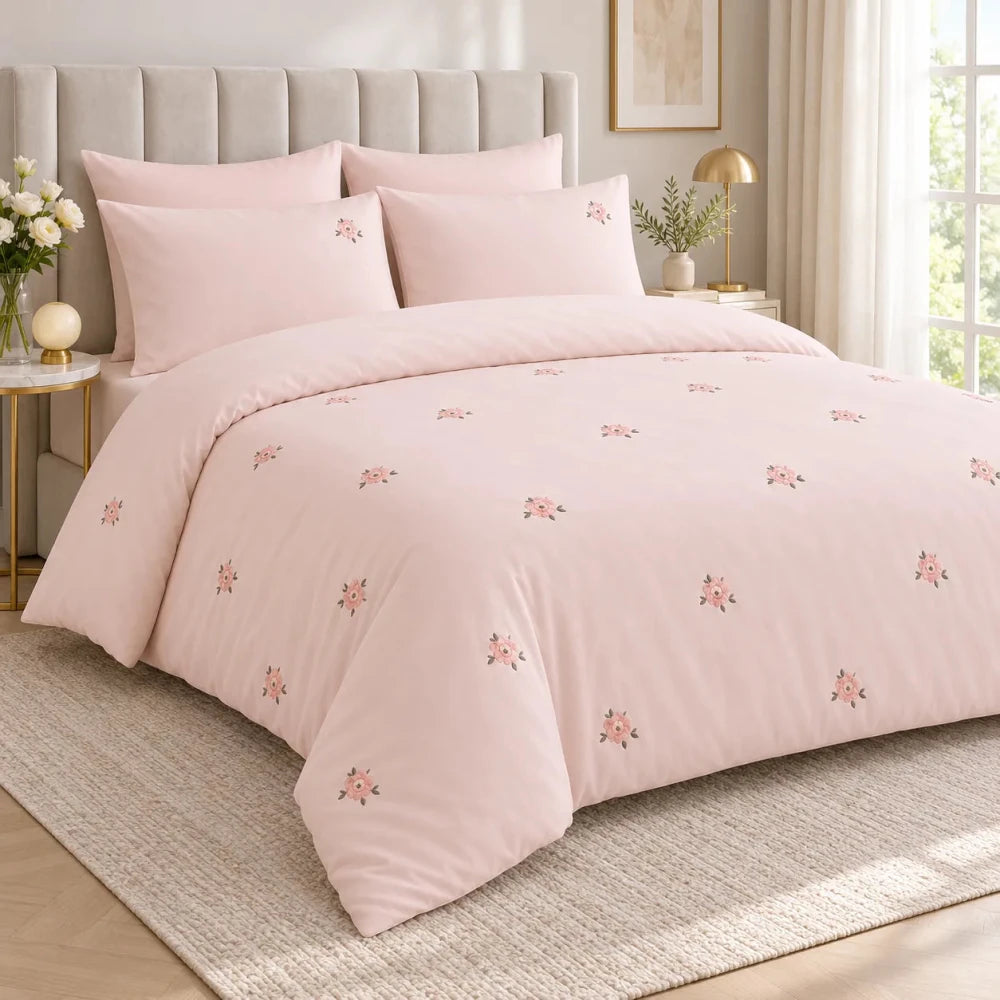 Luxury Blush Pink Embroidered Bedding Set - myhomestore.com.pk