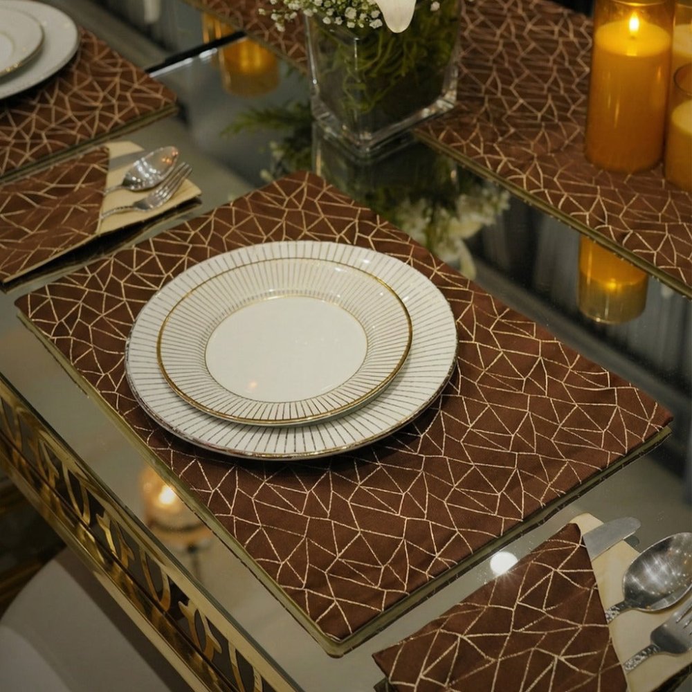 Luxury Brown & Gold Table Setting Set - myhomestore.com.pk