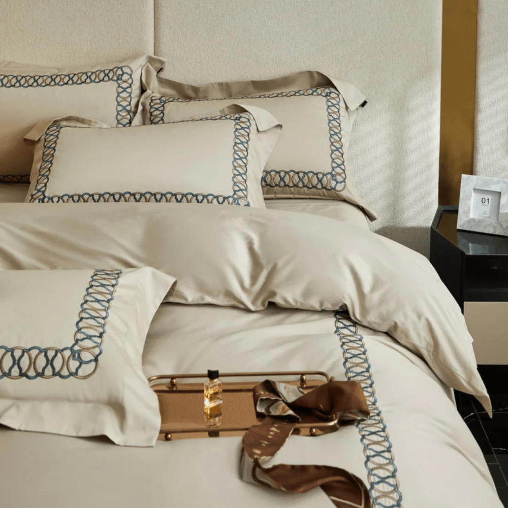 Luxury Cotton Satin Circle Embroidery Duvet Set - myhomestore.com.pk