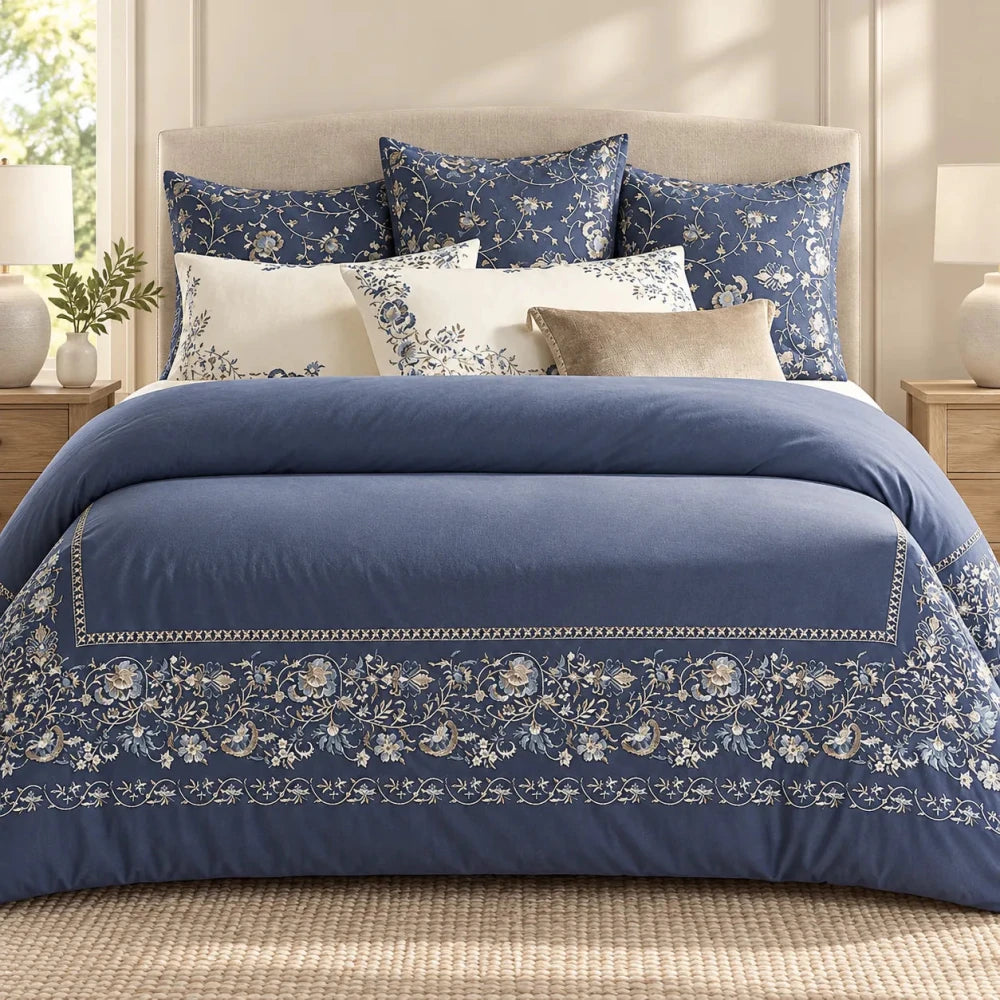 Luxury Fairfield Cotton Satin Embroidery Duvet Set - myhomestore.com.pk