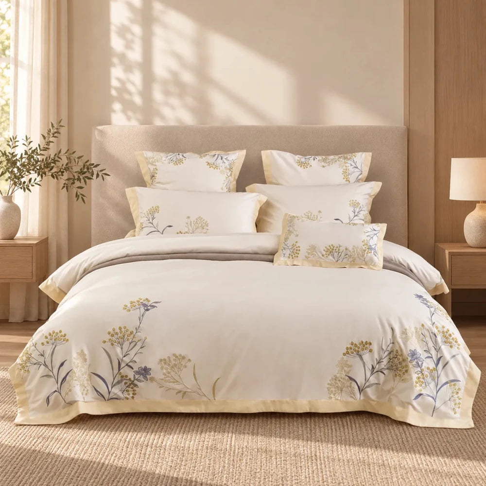 Luxury Feuilles Embroidery Duvet Set - myhomestore.com.pk