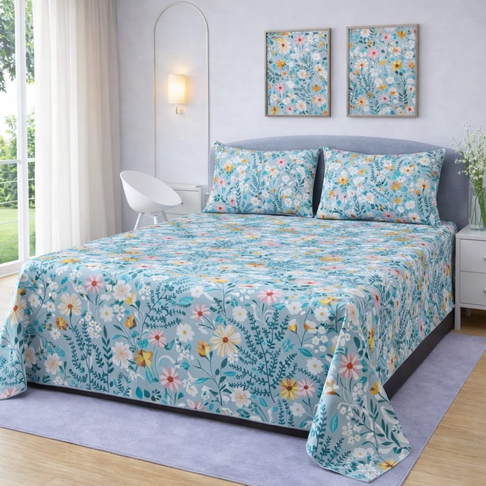 Luxury Floral Printed Bedsheet (3pcs) - myhomestore.com.pk