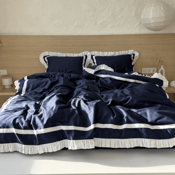 Luxury Grey & White Ruffle Bedding Set - myhomestore.com.pk