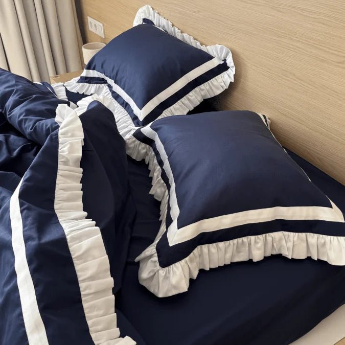 Luxury Grey & White Ruffle Bedding Set - myhomestore.com.pk