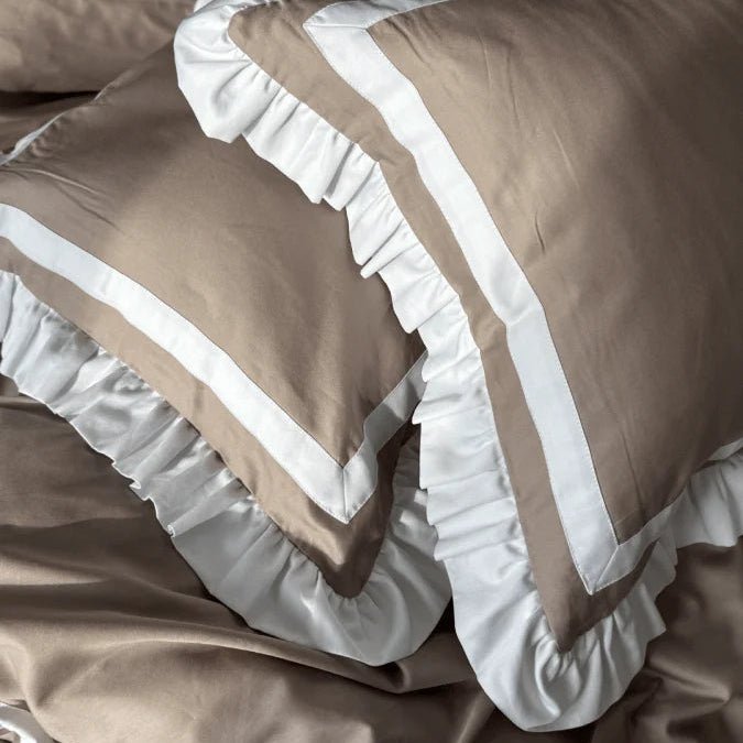 Luxury Grey & White Ruffle Bedding Set - myhomestore.com.pk
