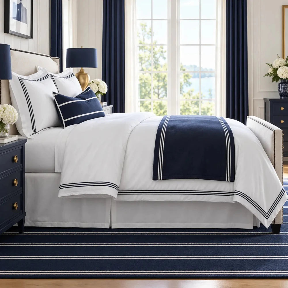 Luxury Hotel Linen- Tetra line Baratta Duvet Set With Bedrunner - myhomestore.com.pk