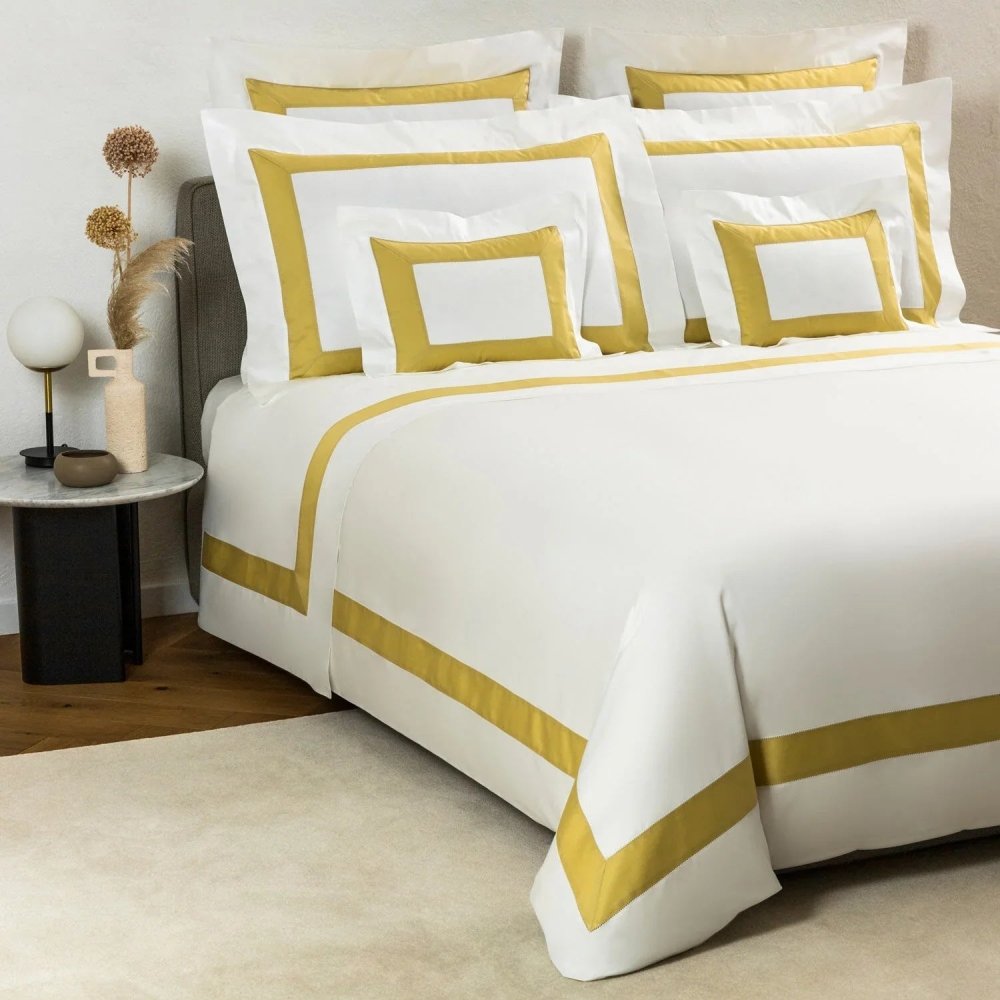 Luxury Lines Satin Ribbon Duvet Set Golden - myhomestore.com.pk