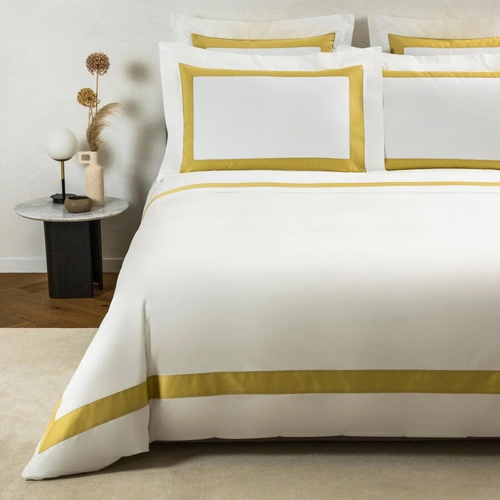 Luxury Lines Satin Ribbon Duvet Set Golden - myhomestore.com.pk