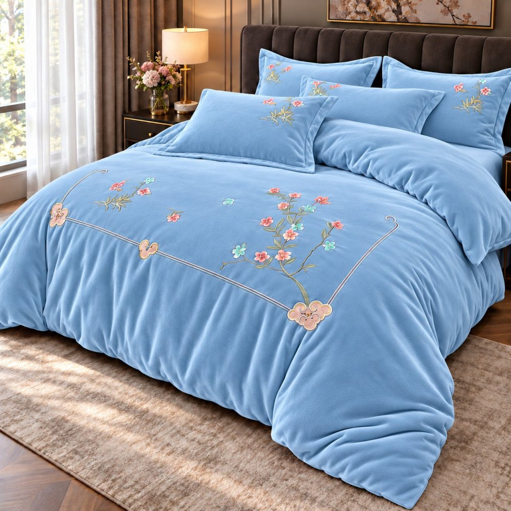 Luxury Maroon Floral Embroidered Velvet Duvet Set (Copy) - myhomestore.com.pk