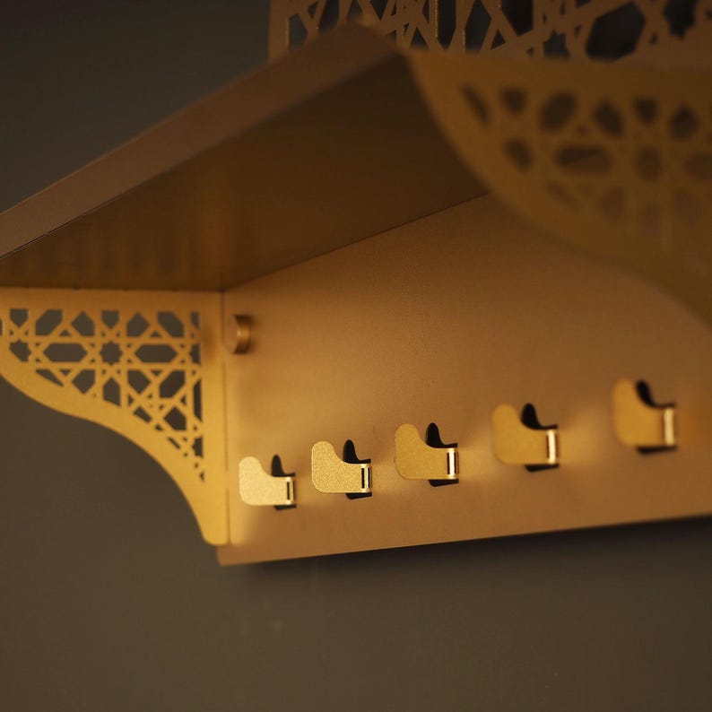 Luxury Metal Wall - Mounted Quran Shelf with Tasbih & Key Hooks - myhomestore.com.pk