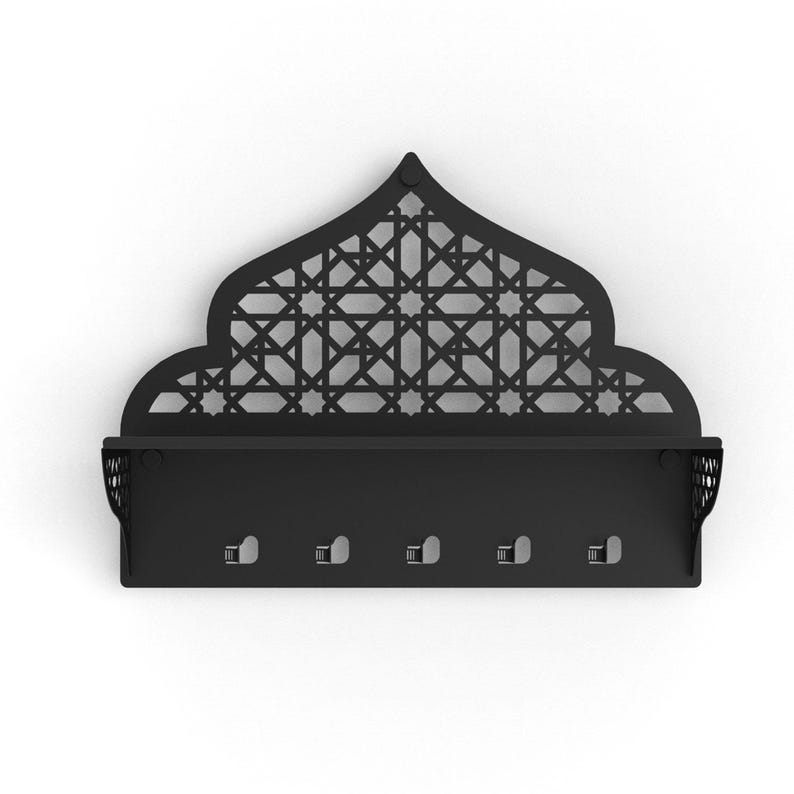 Luxury Metal Wall - Mounted Quran Shelf with Tasbih & Key Hooks - myhomestore.com.pk