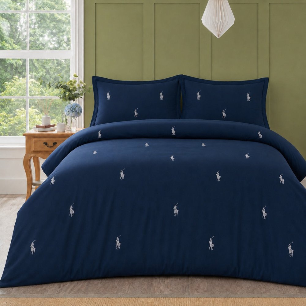Luxury Navy Polo Embroidered bedding Set - myhomestore.com.pk