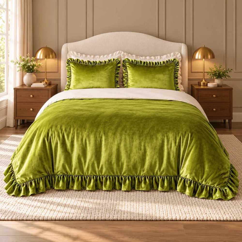 Luxury Ruffle Velvet Duvet Set - myhomestore.com.pk