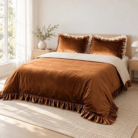 Luxury Ruffle Velvet Duvet Set - myhomestore.com.pk