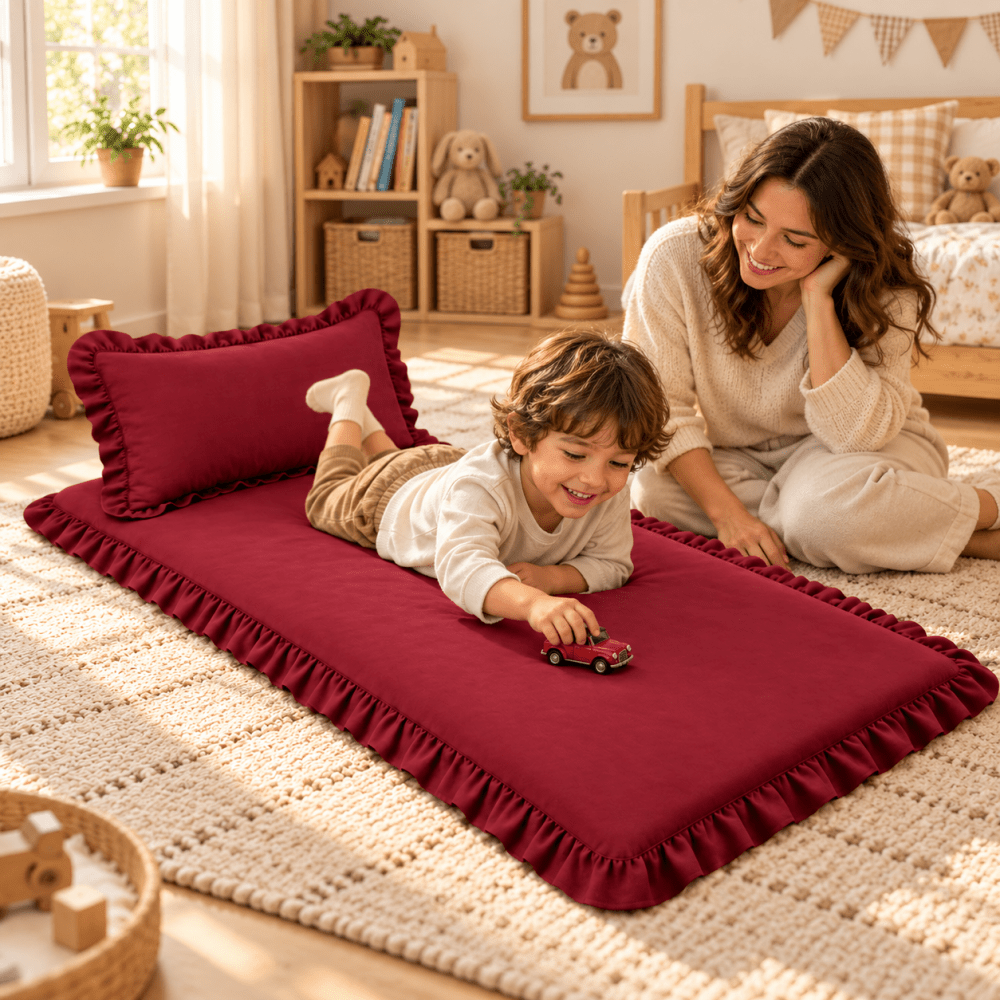 Luxury Ruffled Floor Mattress with Pillow - myhomestore.com.pk
