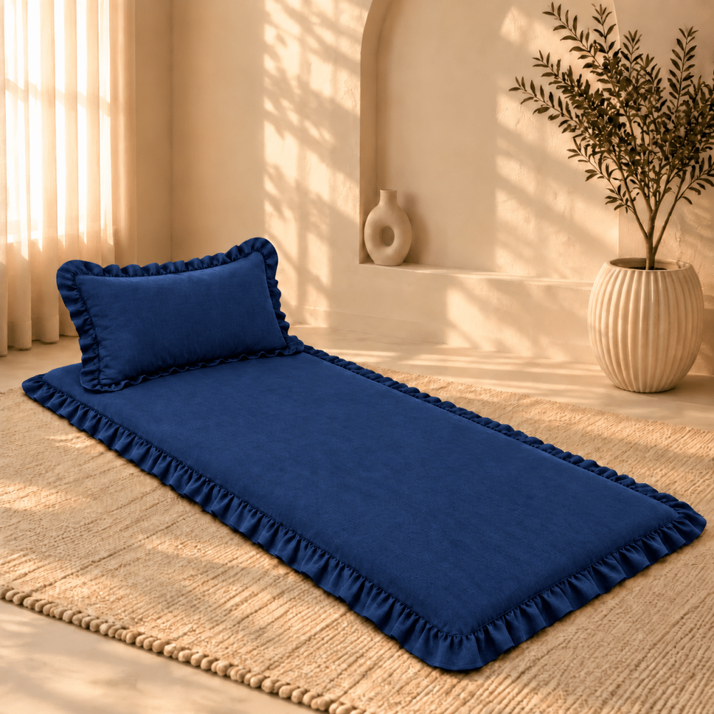 Luxury Ruffled Floor Mattress with Pillow - myhomestore.com.pk