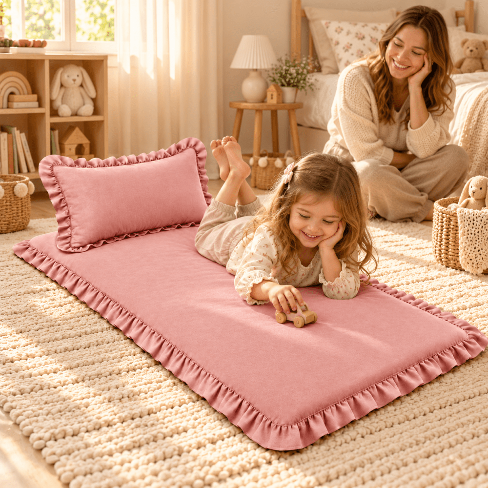 Luxury Ruffled Floor Mattress with Pillow - myhomestore.com.pk