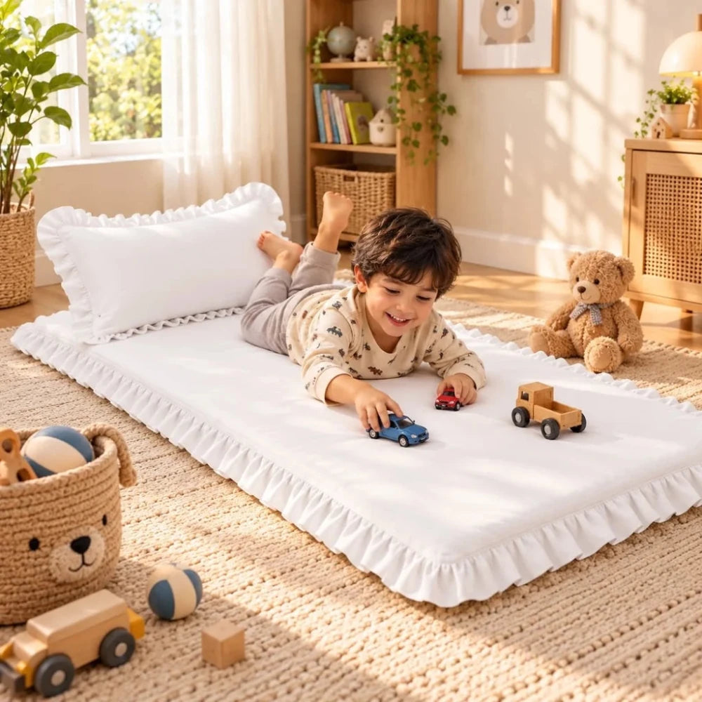 Luxury Ruffled Floor Mattress with Pillow - myhomestore.com.pk