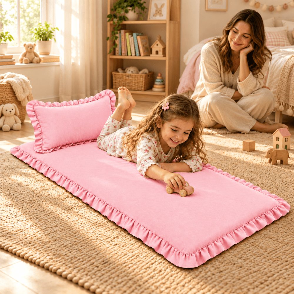Luxury Ruffled Floor Mattress with Pillow - myhomestore.com.pk