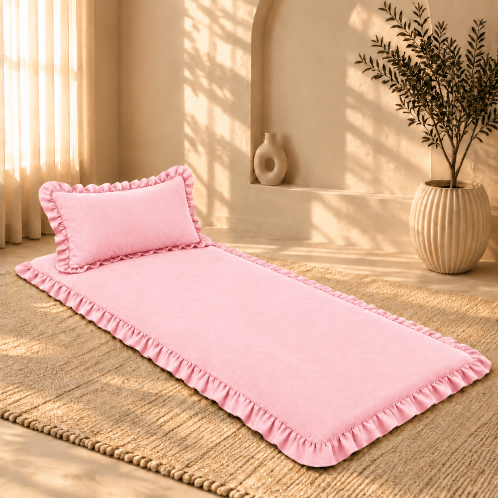 Luxury Ruffled Floor Mattress with Pillow - myhomestore.com.pk