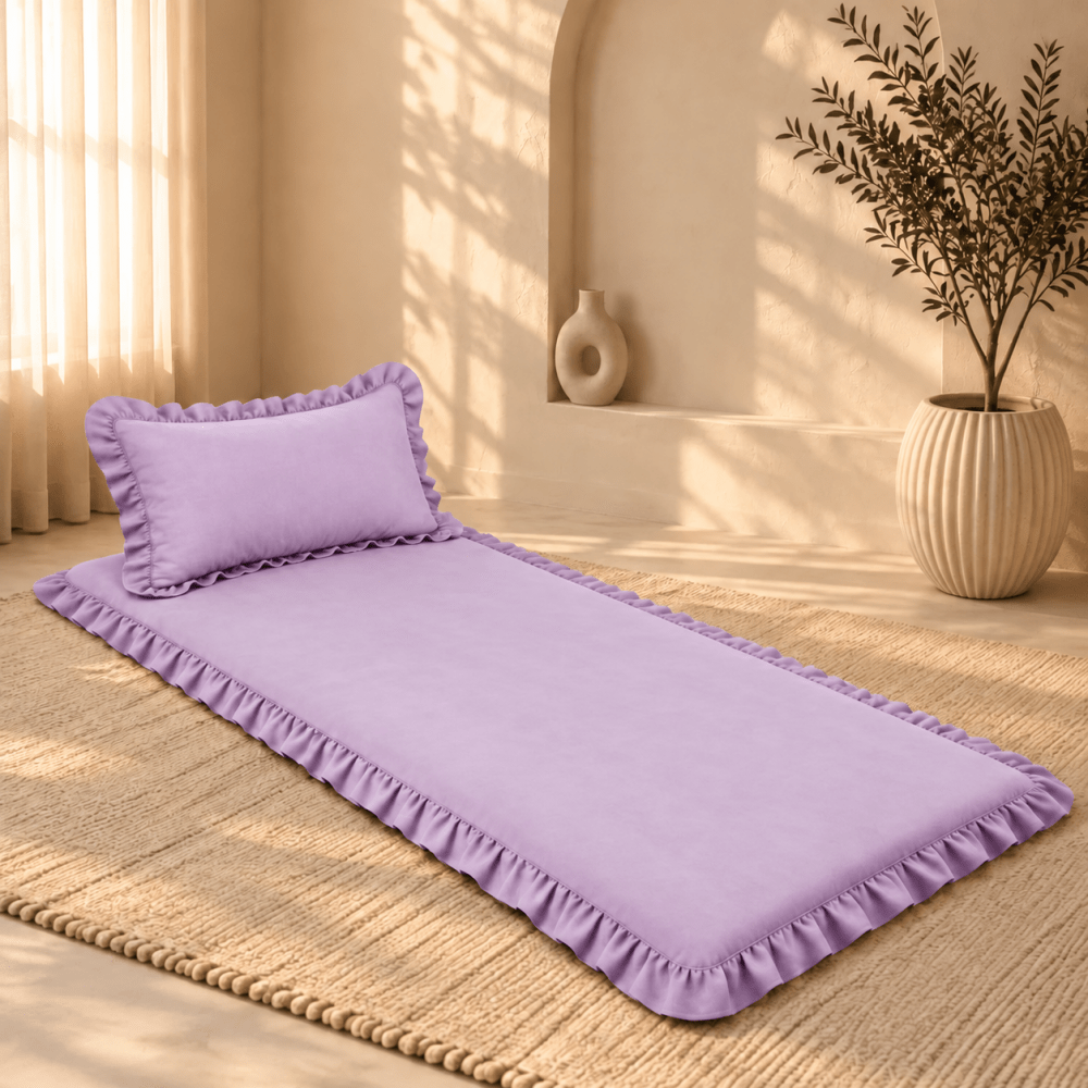 Luxury Ruffled Floor Mattress with Pillow - myhomestore.com.pk
