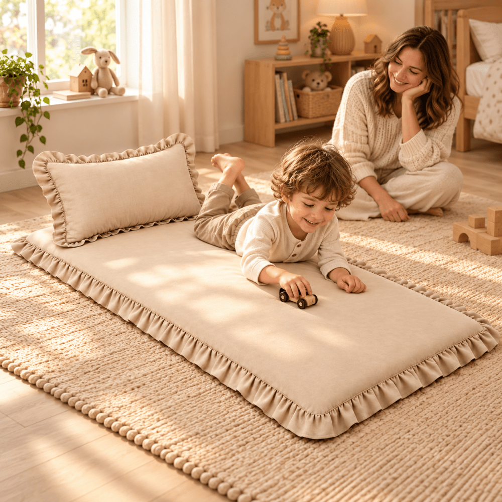 Luxury Ruffled Floor Mattress with Pillow - myhomestore.com.pk