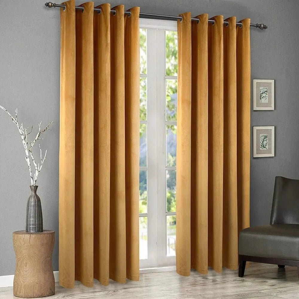 Luxury Velvet Curtains Pack of 2 β Mustard Yellow - myhomestore.com.pk