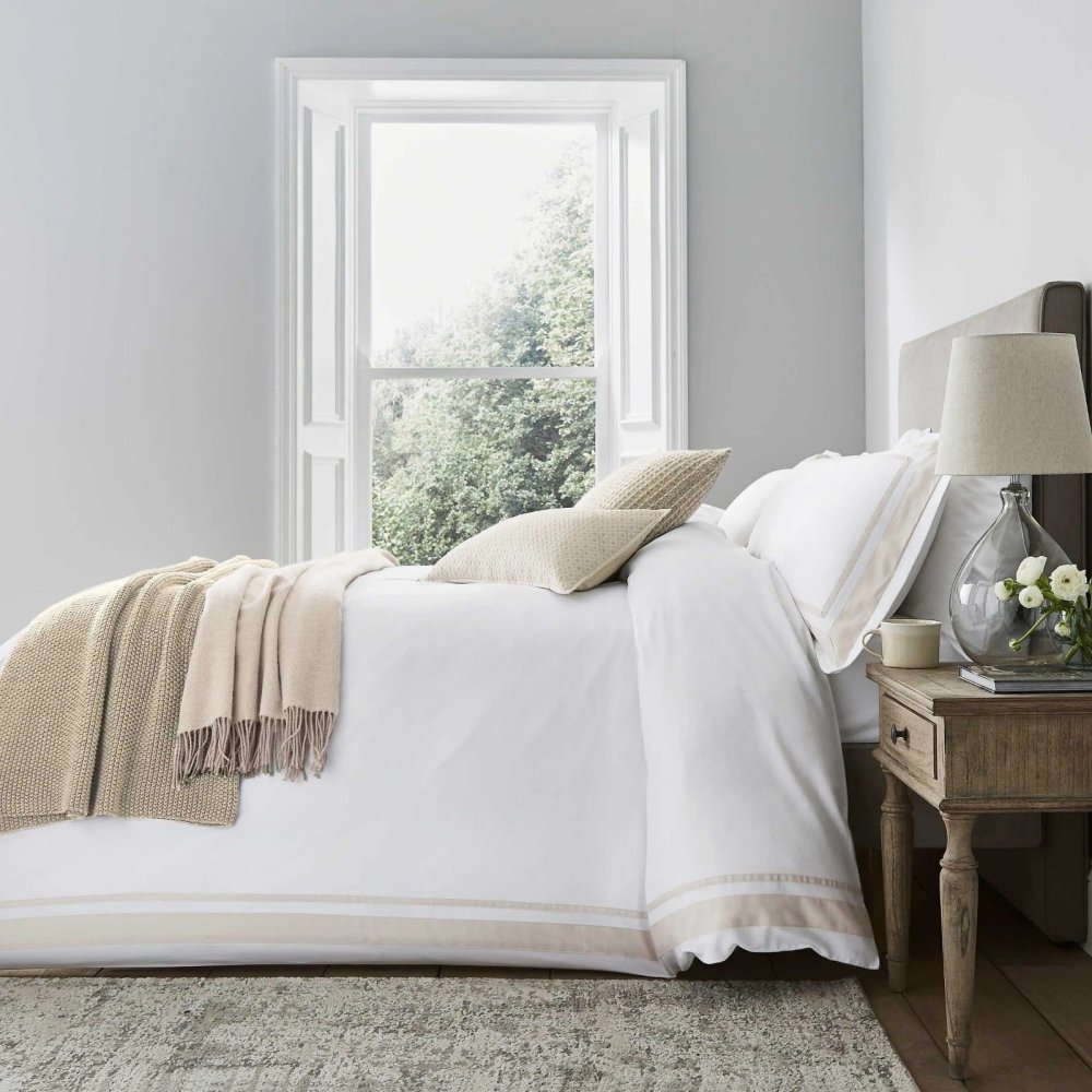 Luxury White Duvet Cover Set with Beige Border - myhomestore.com.pk