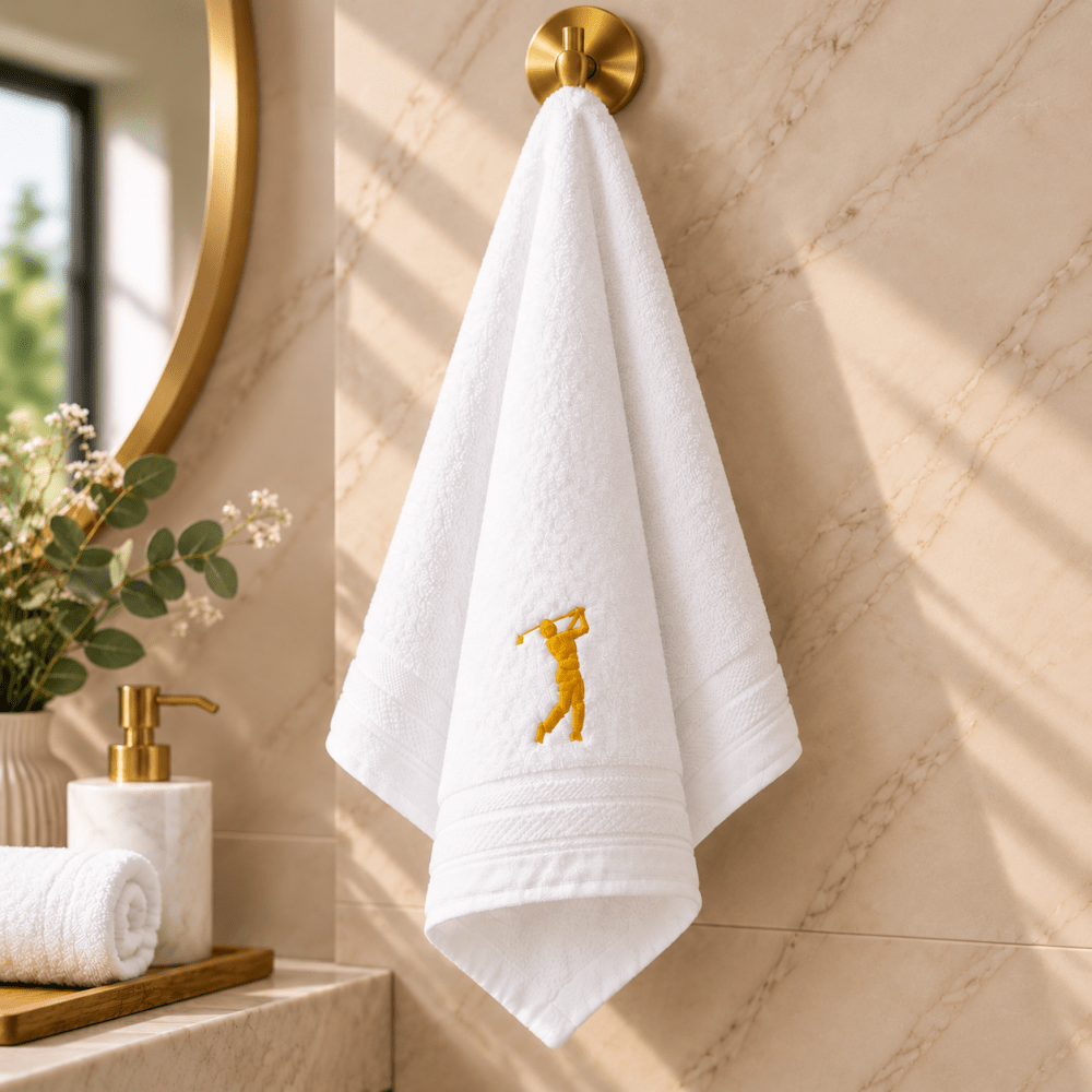 Luxury White Golf Embroidered Bath Towel - myhomestore.com.pk