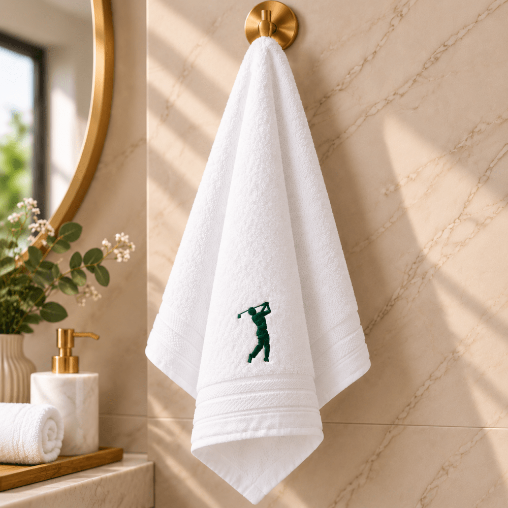 Luxury White Golf Embroidered Bath Towel - myhomestore.com.pk
