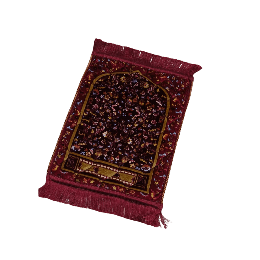Maroon Velvet Quilted Foam Kids Prayer Mat - myhomestore.com.pk