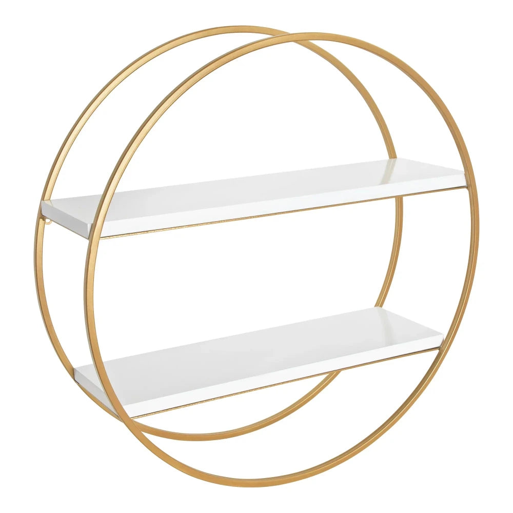 MDF and Metal Round Wall Shelf, White/Gold 24" Diameter - myhomestore.com.pk