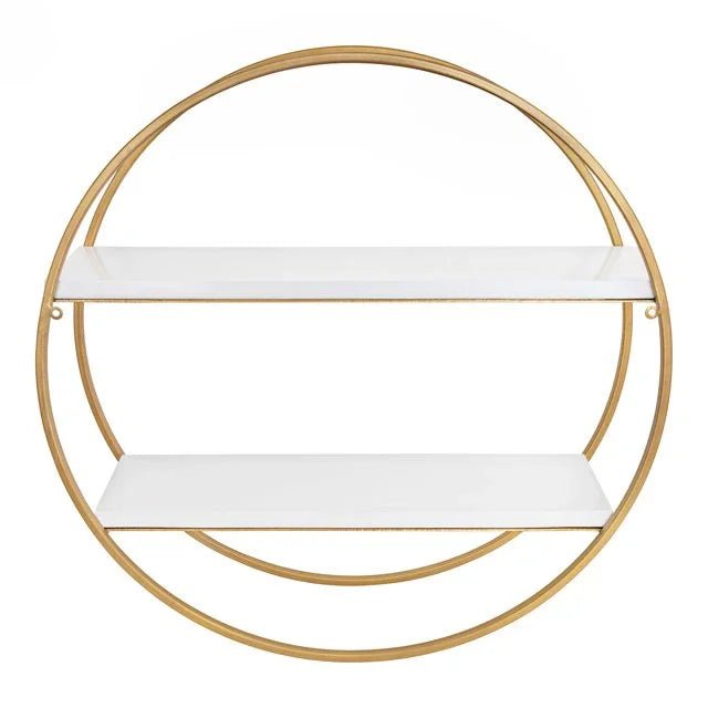 MDF and Metal Round Wall Shelf, White/Gold 24" Diameter - myhomestore.com.pk
