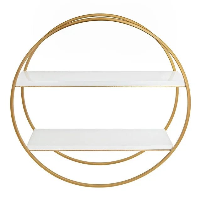 MDF and Metal Round Wall Shelf, White/Gold 24" Diameter - myhomestore.com.pk