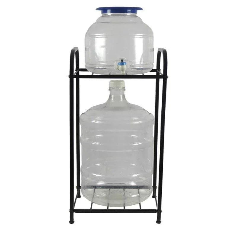 Metal Bottle Water Dispenser Stand for kitchen (Black, 2 Compartment) - myhomestore.com.pk