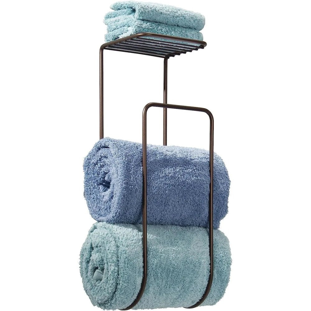 Metal Wall Mount Towel Rack Organizer with Storage Shelf - myhomestore.com.pk