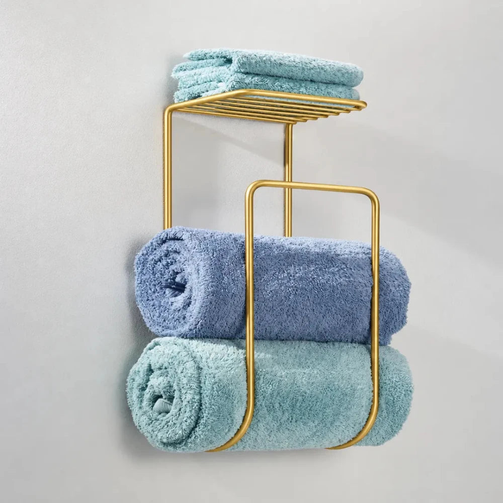 Metal Wall Mount Towel Rack Organizer with Storage Shelf - myhomestore.com.pk
