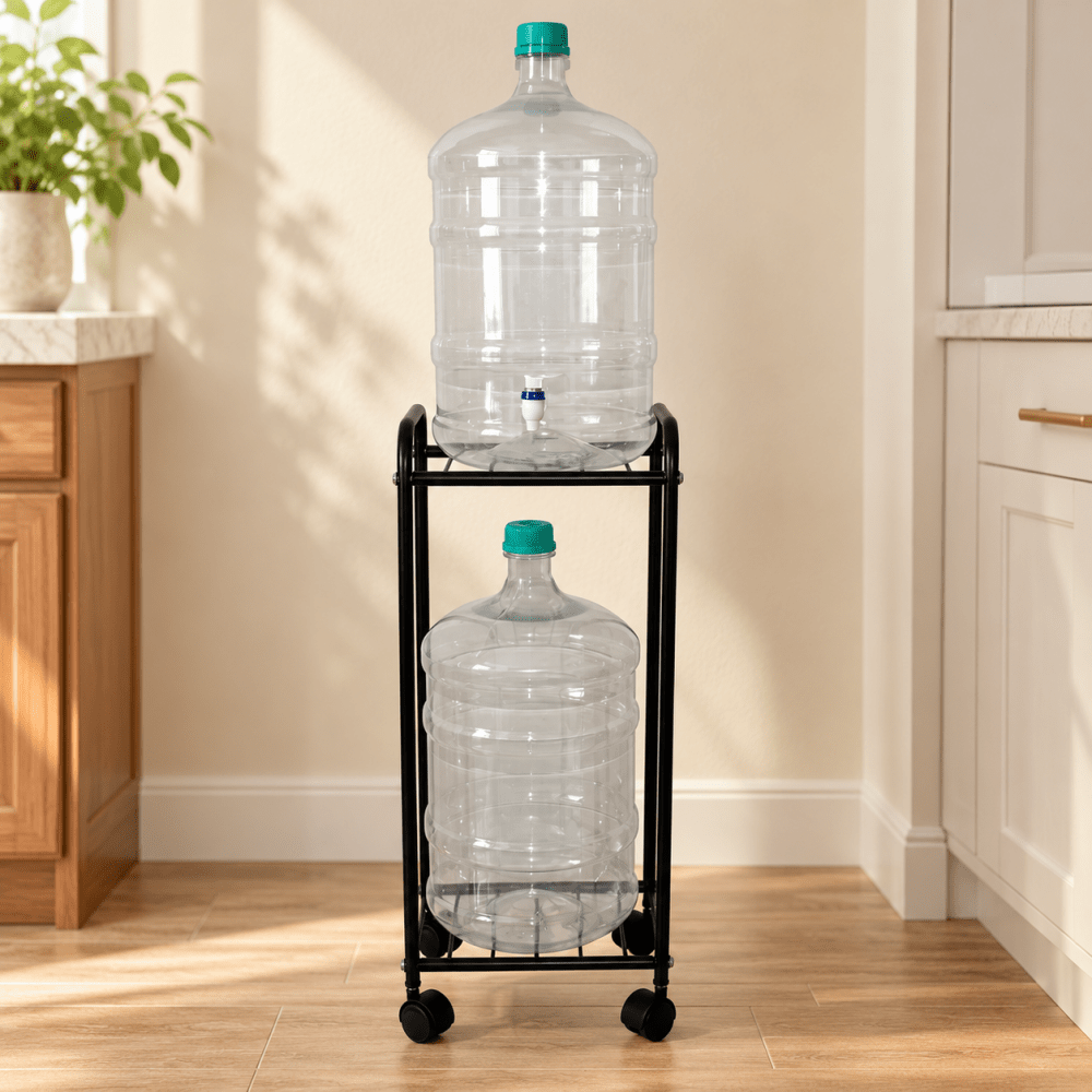 Metal Water Bottle Dispenser Stand with Wheels - myhomestore.com.pk