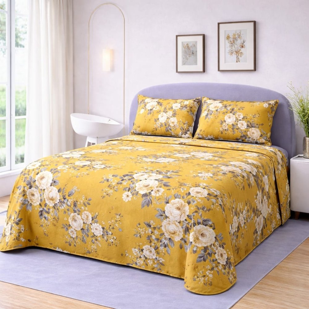 Metro Floral Printed Bedsheet – King Size Bedding - myhomestore.com.pk