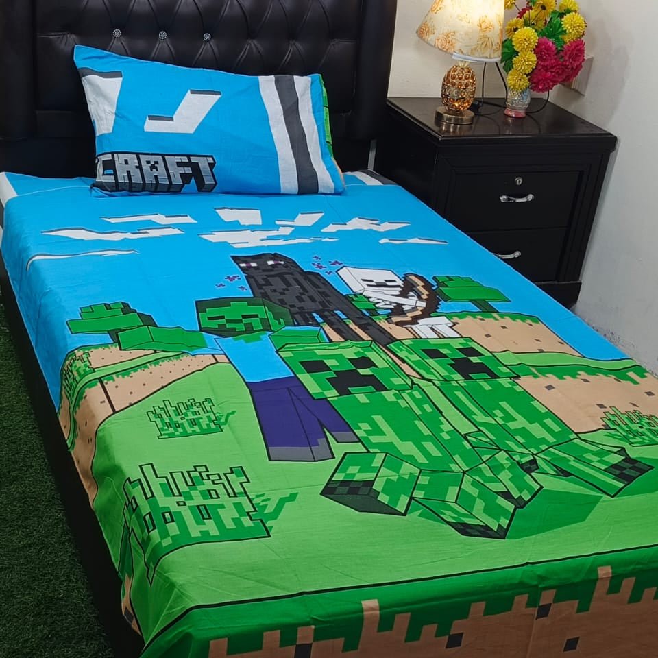 Minecraft Cartoon Bed - sheet Party Bus - myhomestore.com.pk