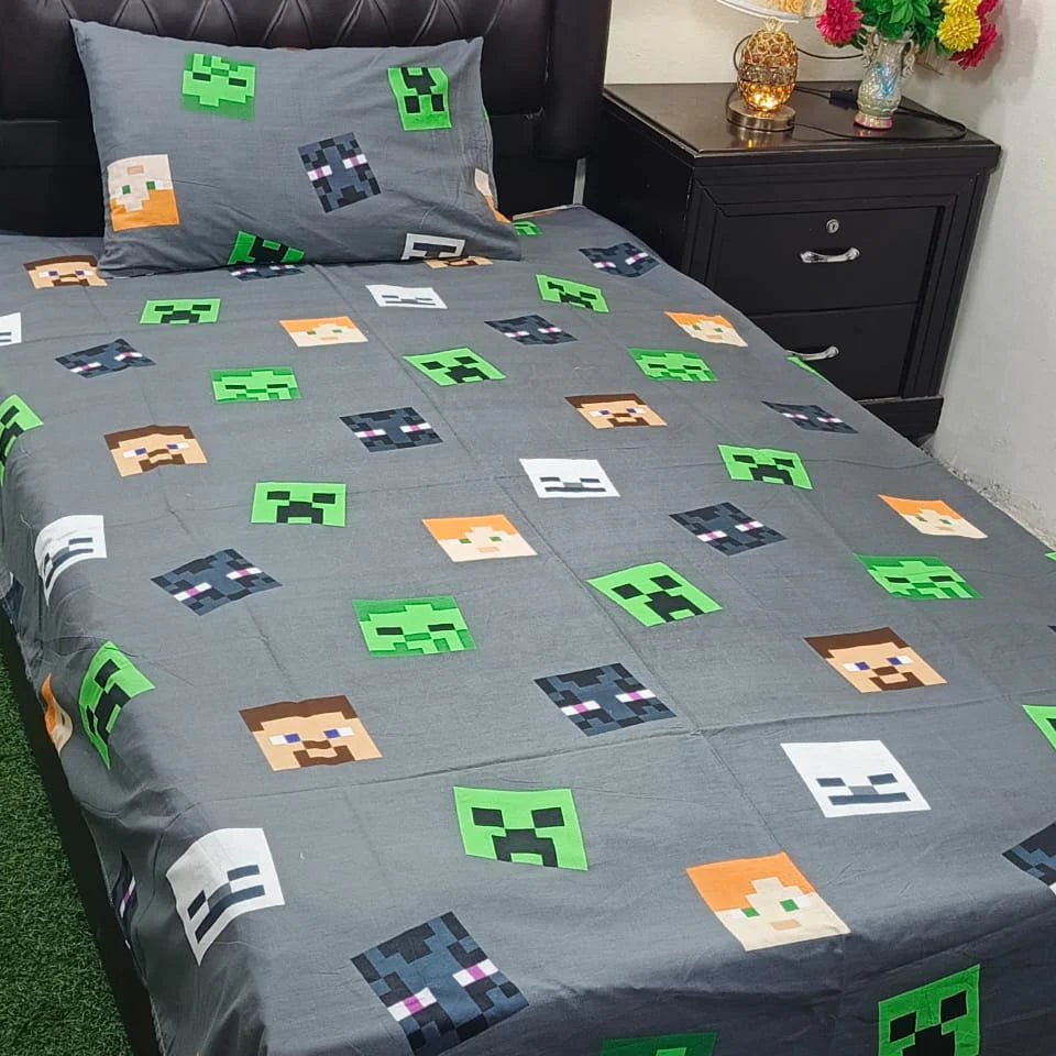 Minecraft Themed Kids Bed Sheet. - myhomestore.com.pk