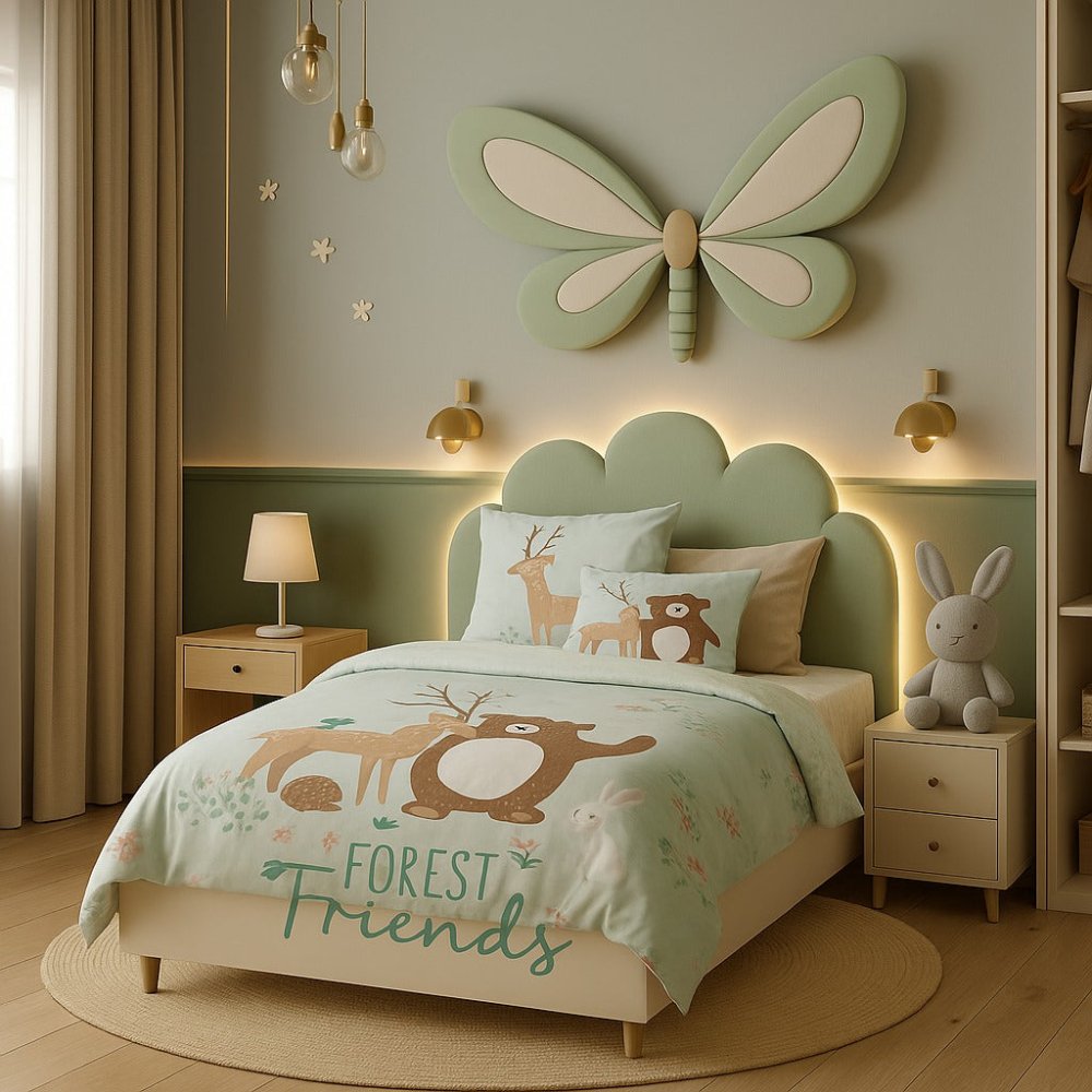 Mint Green Forest Kids Bed-sheet