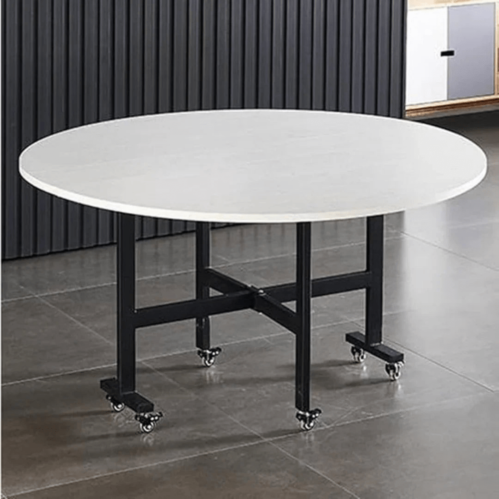 Mobile Folding Dining Table with 6 Wheels, Marble Texture Table Top - myhomestore.com.pk
