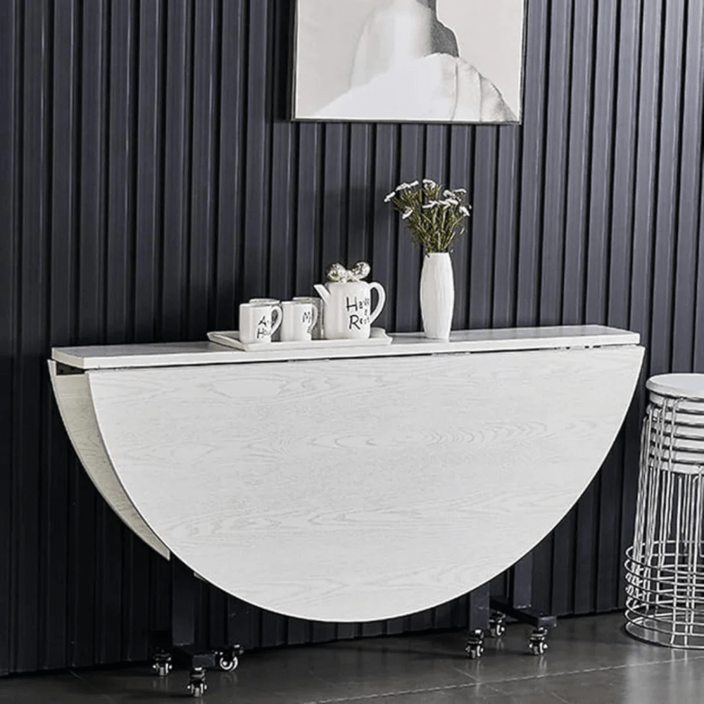 Mobile Folding Dining Table with 6 Wheels, Marble Texture Table Top - myhomestore.com.pk