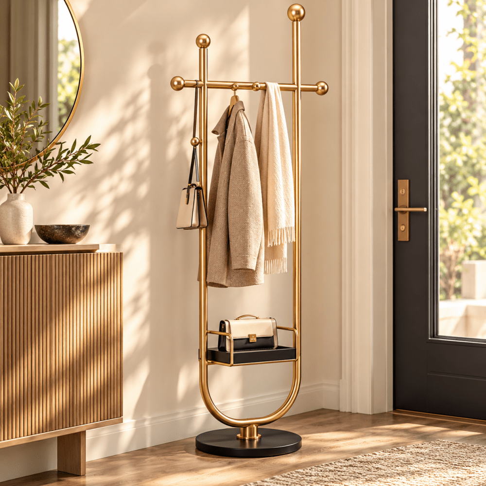 Modern gold metal freestanding coat rack - myhomestore.com.pk