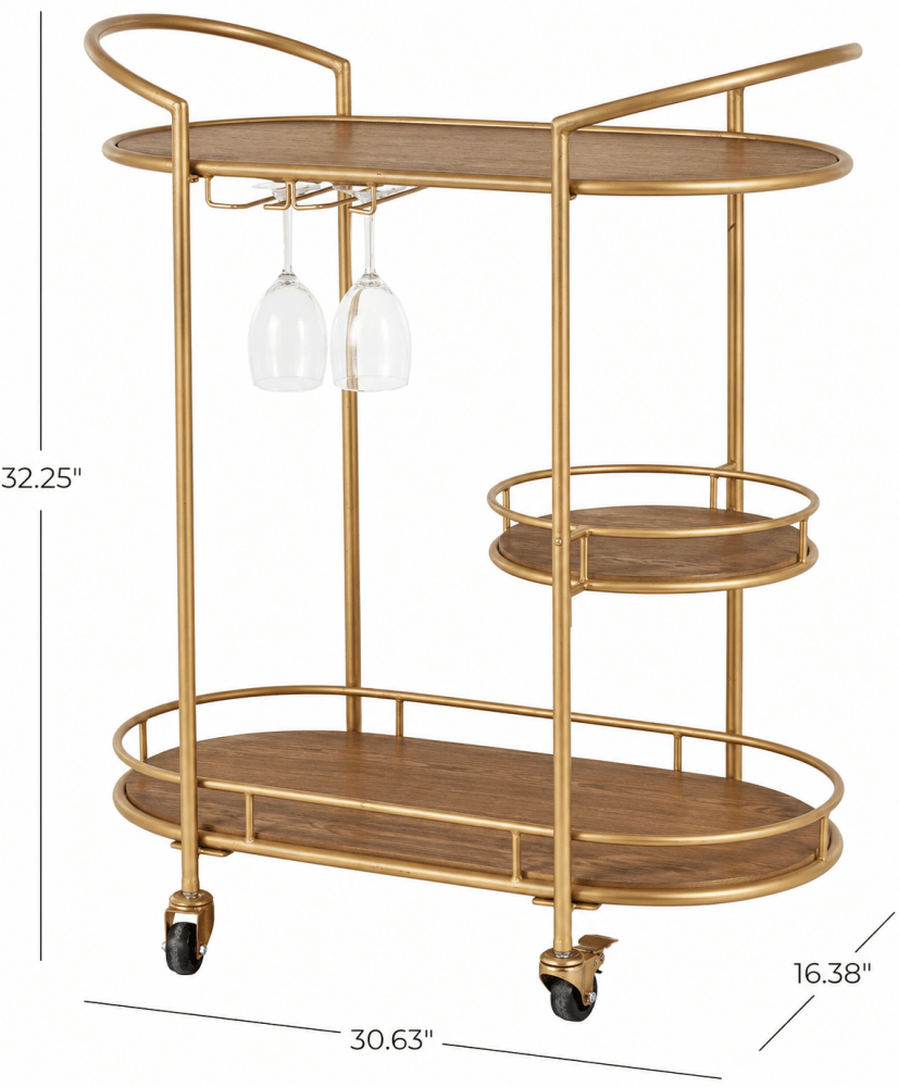Modern Gold & Wood Bar Cart - myhomestore.com.pk